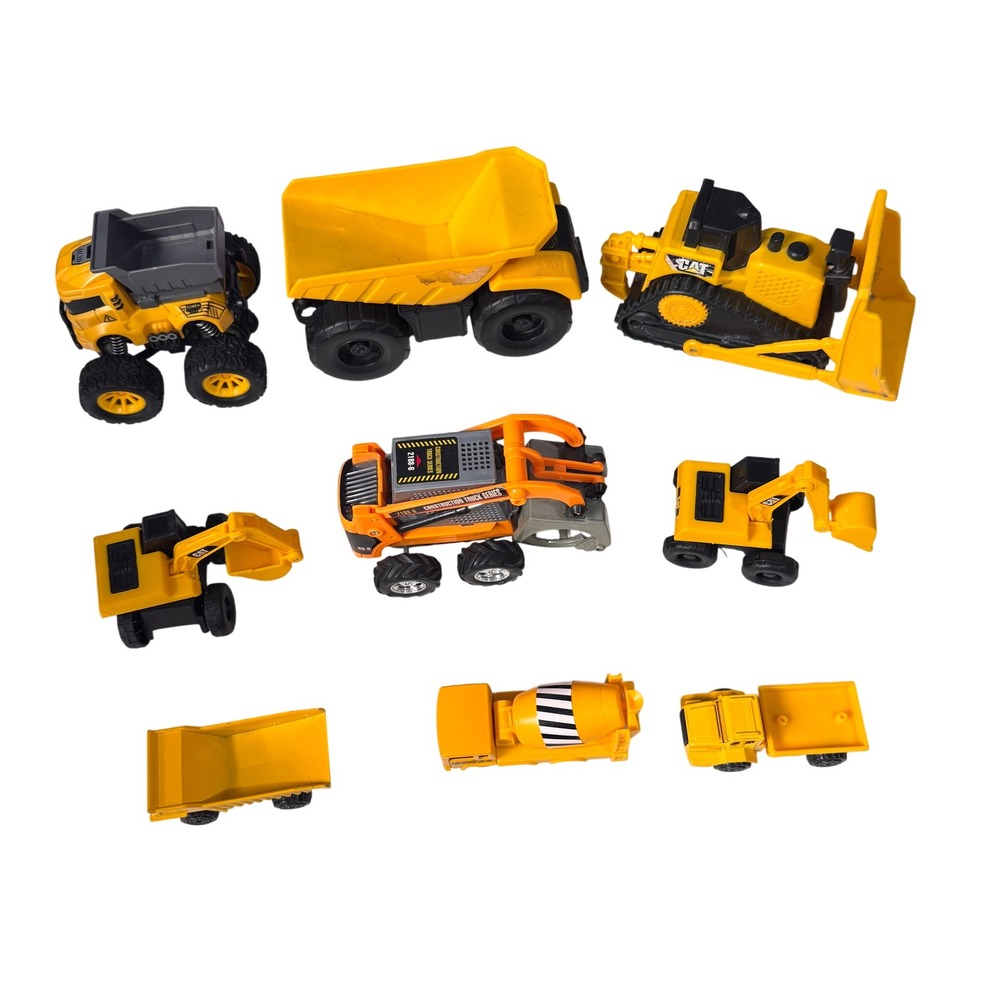 Mixed Construction Toy Truck Lot 9pc CAT Bulldozer Dump Truck Excavator Yellow